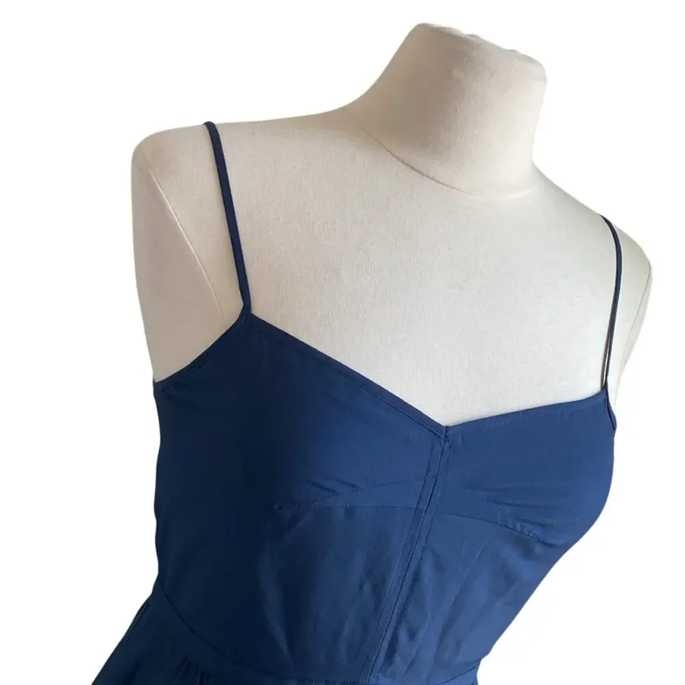 J. CREW Slip Dress Womens Sz 4 Navy Blue Spaghetti Strap Knee Length - Picture 2 of 6